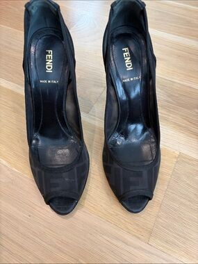 Fendi Black Mesh Peep-Toe Heels
